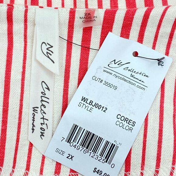 Ny Collection Striped Linen Blend Open Jacket 2x - Picture 11 of 12